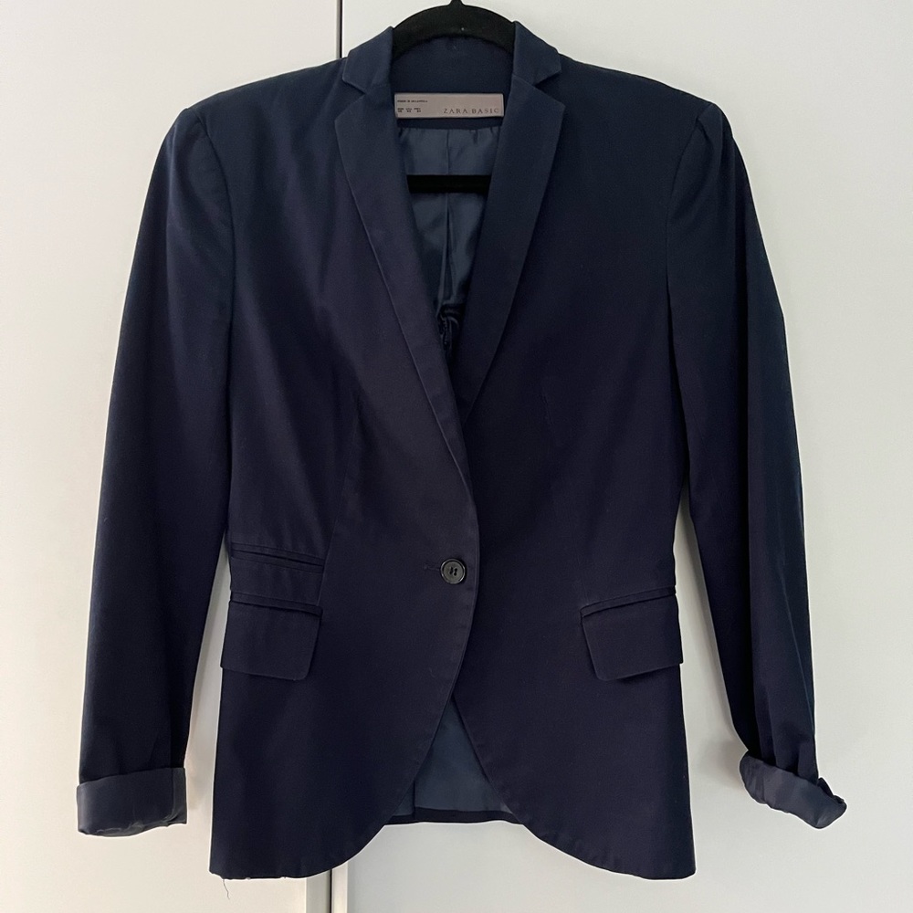 Zara Basic Navy Blue Suit Jacket Xs - image 1